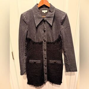 Two-Tone Black Denim & Knit Button-Front Dress Longsleeve